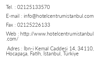 Hotel Centrum Istanbul iletiim bilgileri